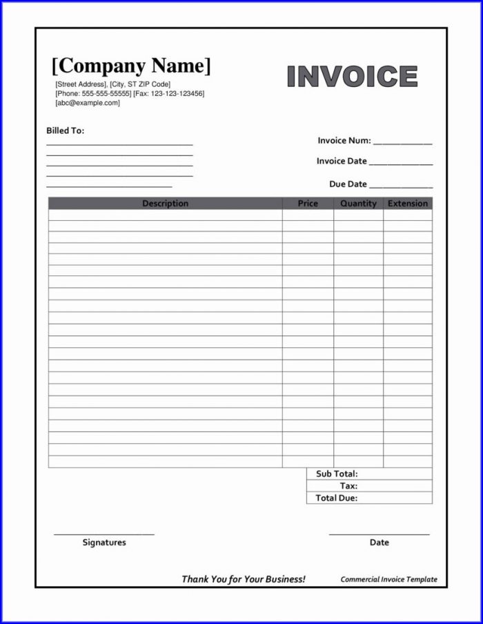 Free Printable Blank Invoice Templates Free Printable Blank Invoice Templates