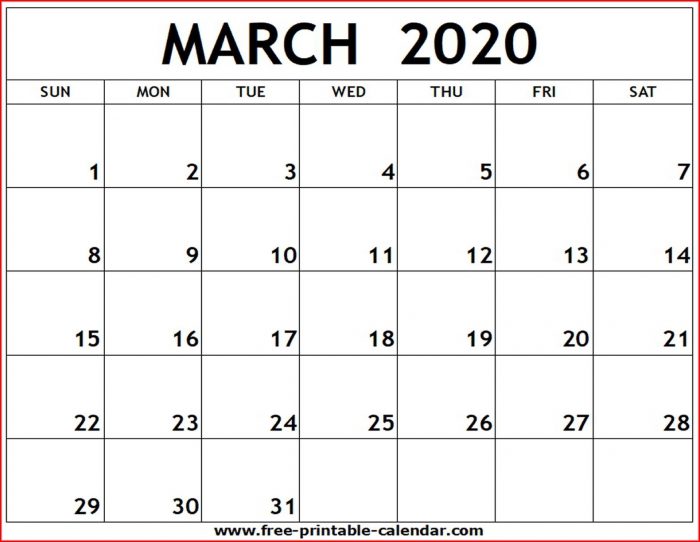Free Printable Calendar 2020 Free Printable Calendar 2020
