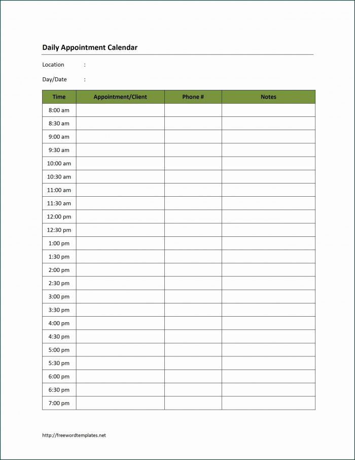 Free Printable Daily Appointment Schedule Template Free Printable Daily Appointment Schedule Template