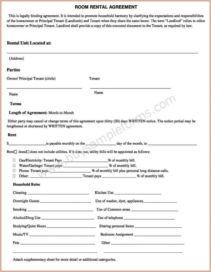 Free Room Rental Agreement Template Word Free Room Rental Agreement Template Word