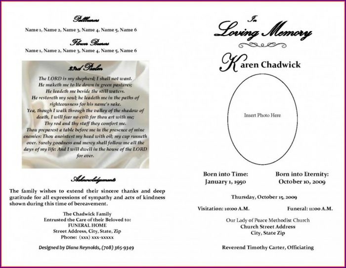 Funeral Service Obituary Program Template Funeral Service Obituary Program Template