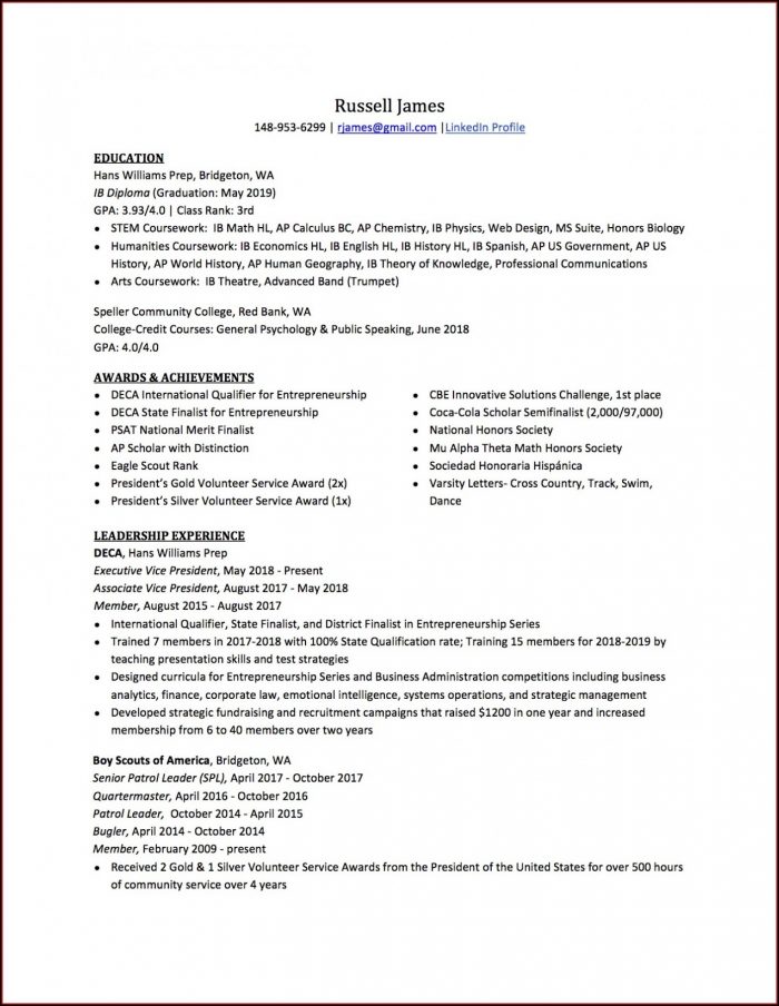 High School College Application Resume Template Free High School College Application Resume Template Free