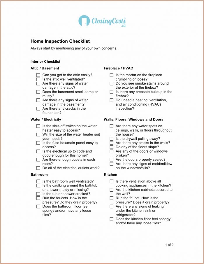 Home Inspection Checklist Template Excel Home Inspection Checklist Template Excel