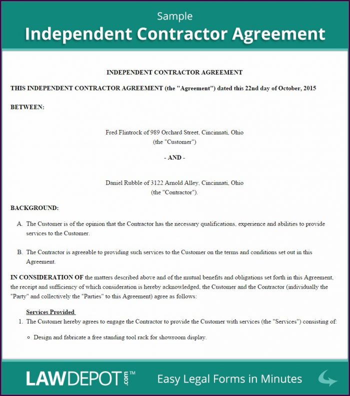 Independent Contractor Agreement Sample Template Independent Contractor Agreement Sample Template