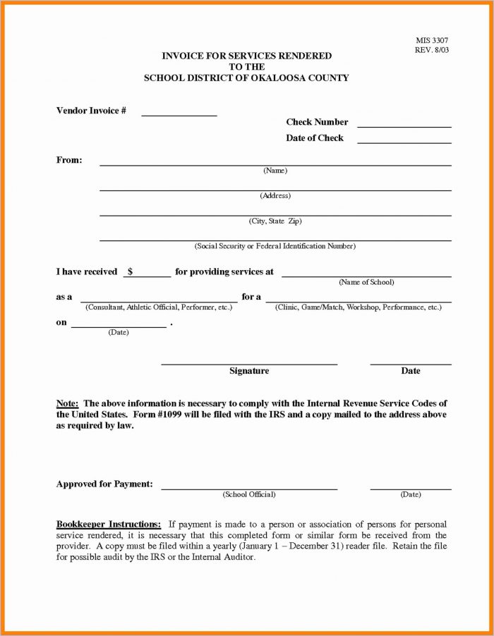 Invoice Template For Services Rendered Invoice Template For Services Rendered