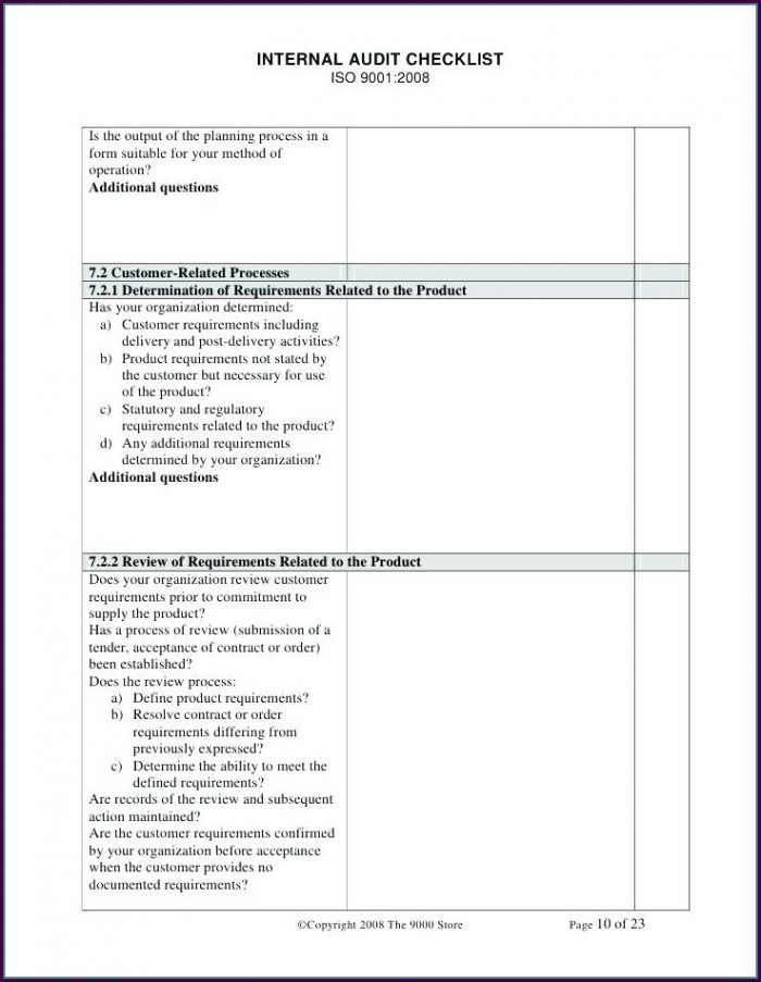 Iso 9001 Internal Audit Checklist Template Iso 9001 Internal Audit Checklist Template