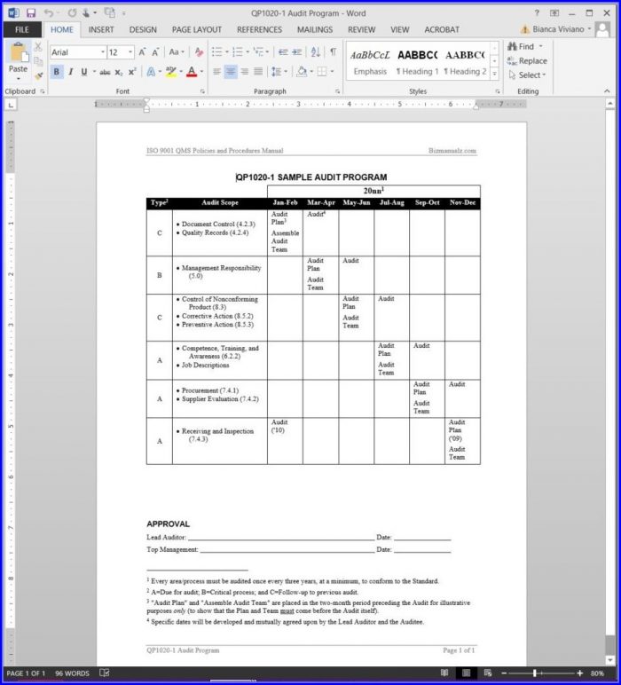Iso Internal Audit Schedule Template Iso Internal Audit Schedule Template