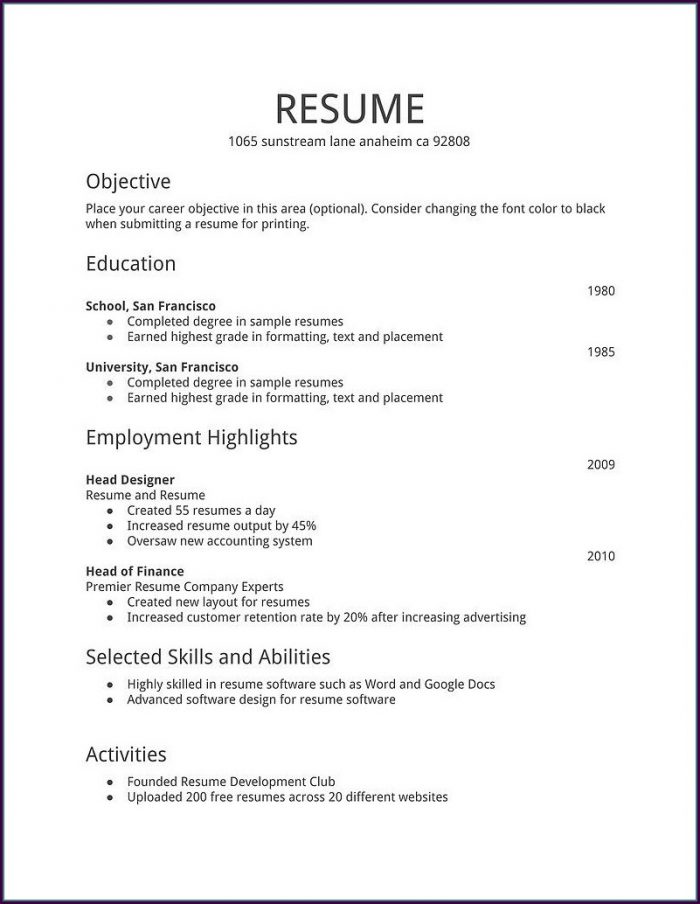 Job Simple Resume Template Pdf Job Simple Resume Template Pdf