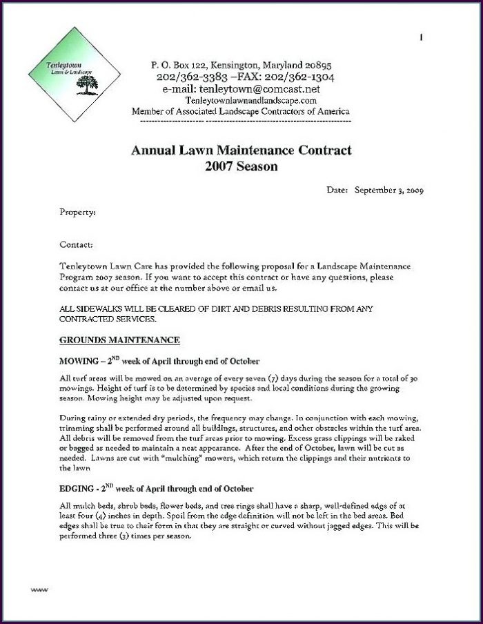 Lawn Maintenance Contract Template Free Lawn Maintenance Contract Template Free
