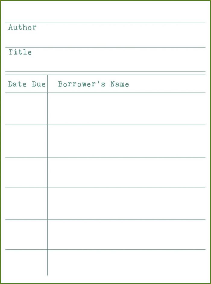 Library Book Card Template Library Book Card Template