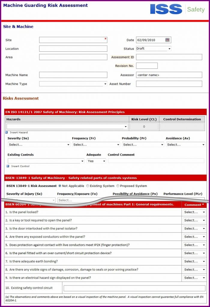 Machinery Machine Risk Assessment Template Excel Machinery Machine Risk Assessment Template Excel