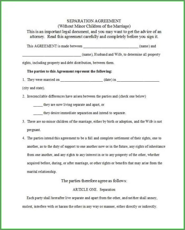 Marriage Separation Agreement Template Marriage Separation Agreement Template