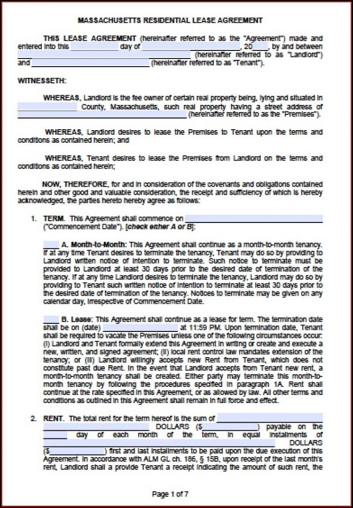 Massachusetts Lease Template Massachusetts Lease Template