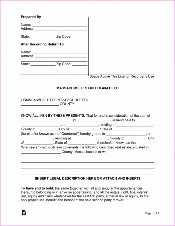 Massachusetts Quitclaim Deed Template Massachusetts Quitclaim Deed Template