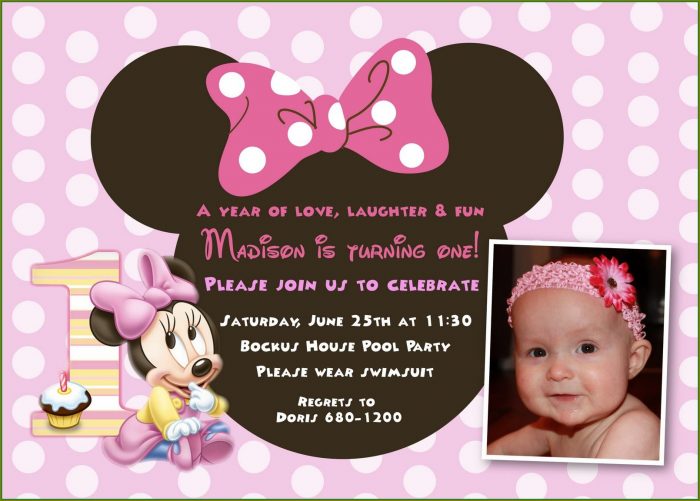 Minnie Mouse 1st Birthday Invitations Templates Minnie Mouse 1st Birthday Invitations Templates