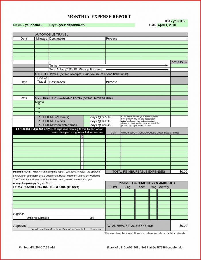 Monthly Business Expense Report Template Excel Monthly Business Expense Report Template Excel