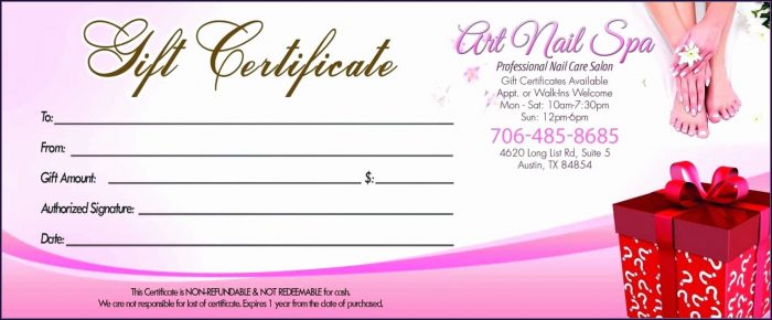 Nail Salon Gift Certificate Template Free Printable Nail Salon Gift Certificate Template Free Printable