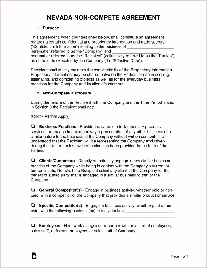 Non Compete Agreement Nevada Template Non Compete Agreement Nevada Template