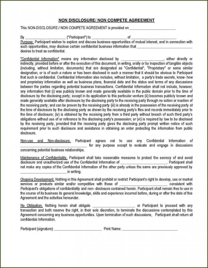 Non Disclosure Non Compete Agreement Template Non Disclosure Non Compete Agreement Template