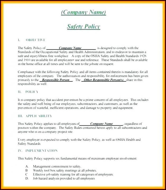 Osha Health And Safety Plan Template Osha Health And Safety Plan Template