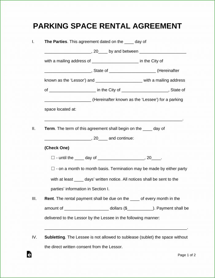 Parking Space Rental Agreement Template Uk Parking Space Rental Agreement Template Uk