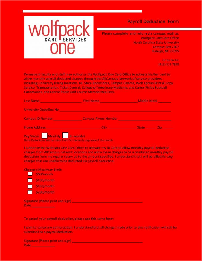 Payroll Deduction Form Template Payroll Deduction Form Template
