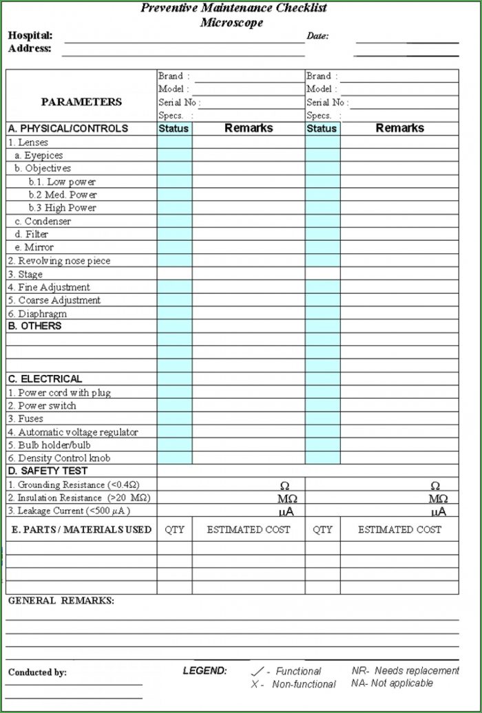 Preventive Maintenance Excel Template Preventive Maintenance Excel Template