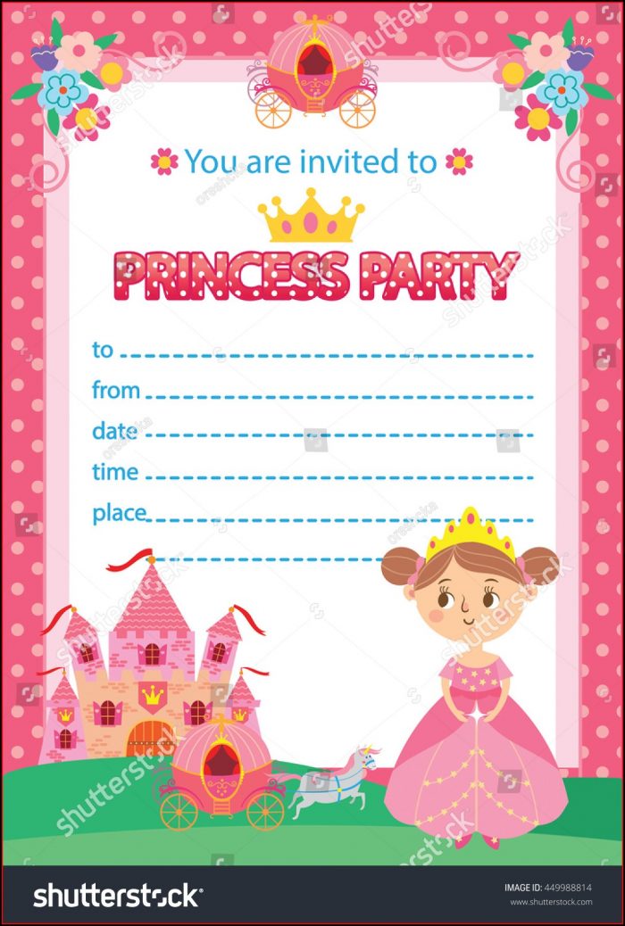Princess Birthday Invitation Card Template Princess Birthday Invitation Card Template