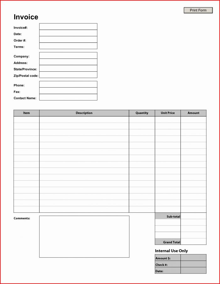 Print Template Free Printable Blank Invoice Print Template Free Printable Blank Invoice