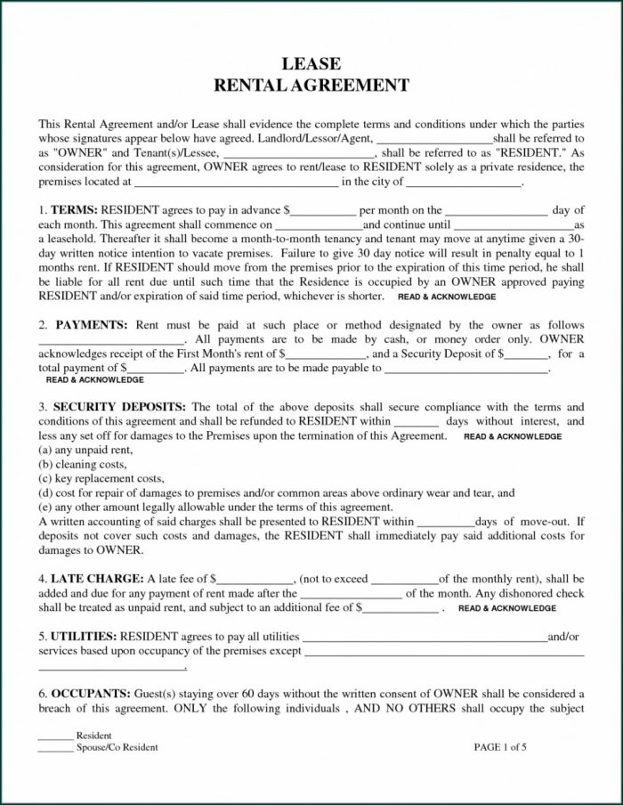 Printable Blank Blank Lease Template Printable Blank Blank Lease Template