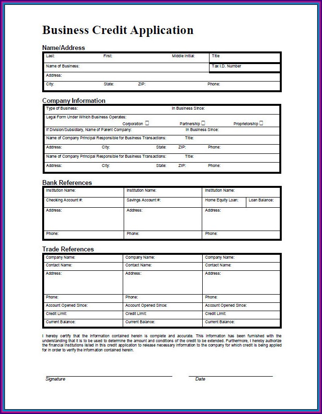Printable Business Credit Application Form Template Printable Business Credit Application Form Template