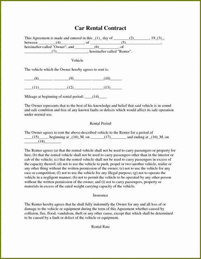 Printable Car Lease Agreement Template Printable Car Lease Agreement Template