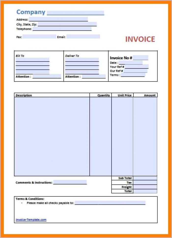 Printable Free Blank Invoice Template Word Printable Free Blank Invoice Template Word