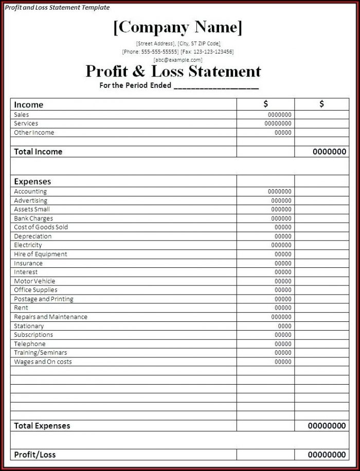 Printable Free Profit And Loss Template For Self Employed Printable Free Profit And Loss Template For Self Employed