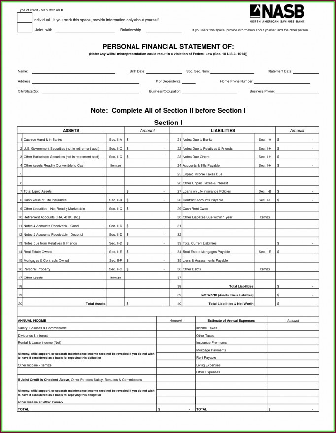 Printable Personal Financial Statement Template Word Printable Personal Financial Statement Template Word