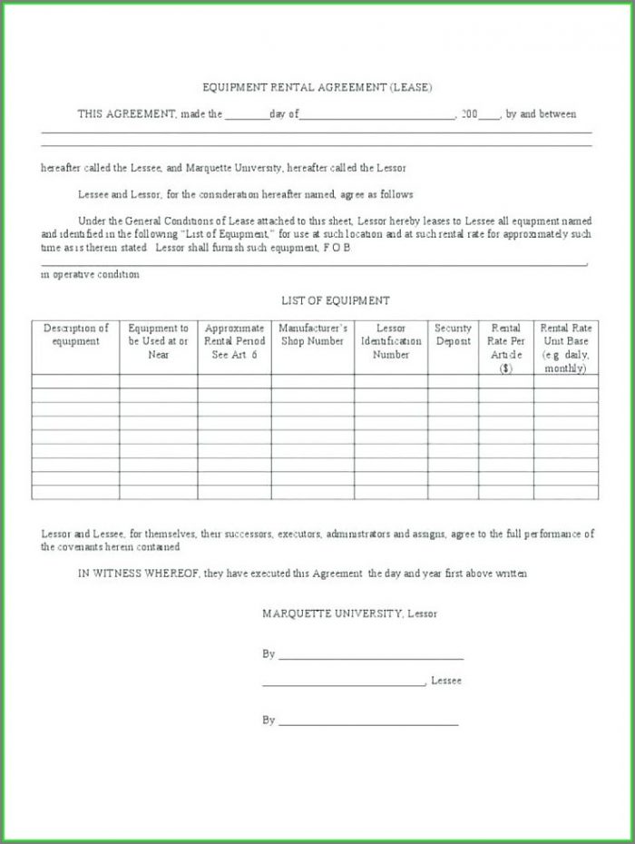 Printable Simple Equipment Rental Agreement Template Free Printable Simple Equipment Rental Agreement Template Free