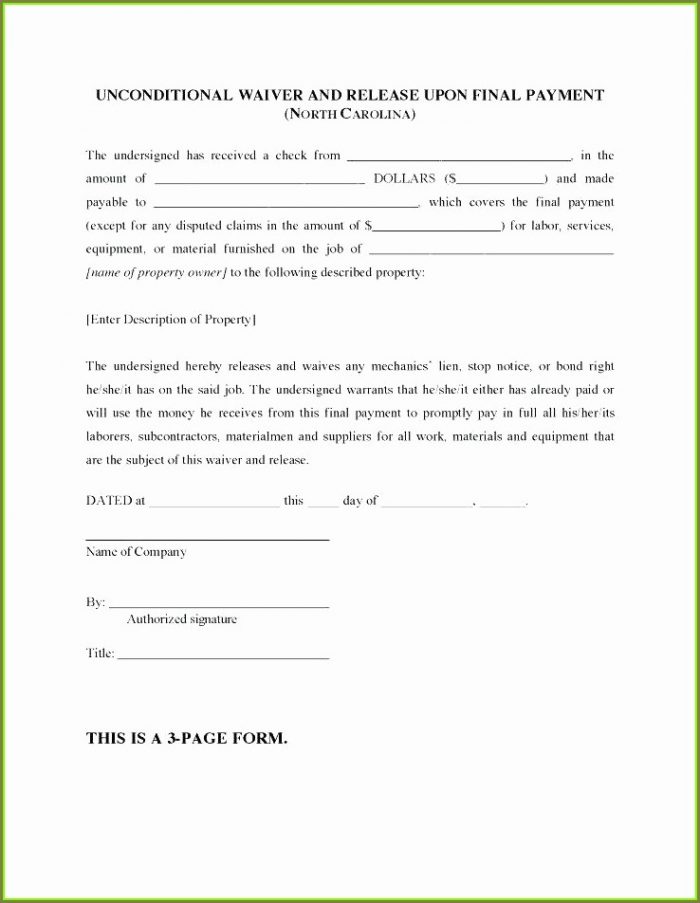 Printable Unconditional Lien Waiver Template Printable Unconditional Lien Waiver Template