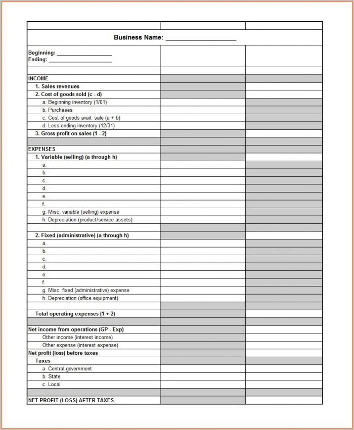 Profit And Loss Statement Template Free Profit And Loss Statement Template Free