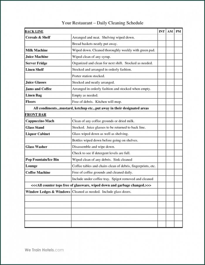 Restaurant Cleaning Checklist Template Free Restaurant Cleaning Checklist Template Free