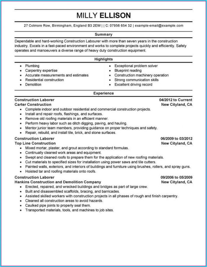 Resume Templates Construction Resume Templates Construction