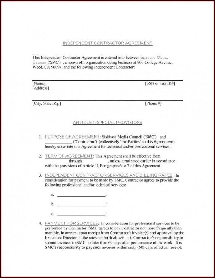 Self Employed Contractor Agreement Template Self Employed Contractor Agreement Template