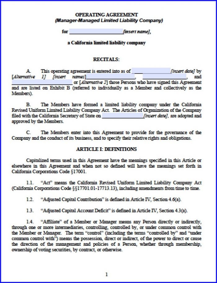Simple Llc Operating Agreement Template Simple Llc Operating Agreement Template