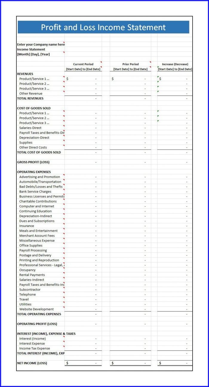 Simple Profit Loss Statement Template Free Simple Profit Loss Statement Template Free