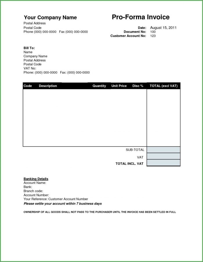 Simple Proforma Invoice Template Xls Simple Proforma Invoice Template Xls