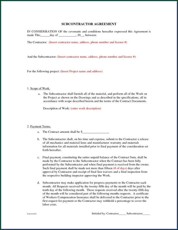 Simple Subcontractor Agreement Template Simple Subcontractor Agreement Template