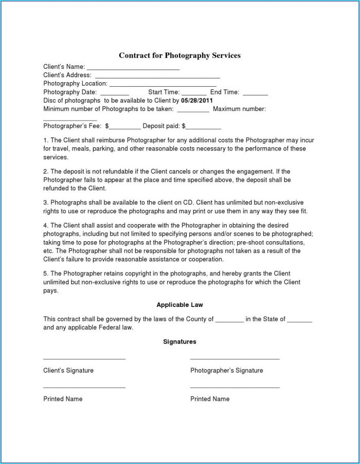 Simple Wedding Photography Contract Template Simple Wedding Photography Contract Template