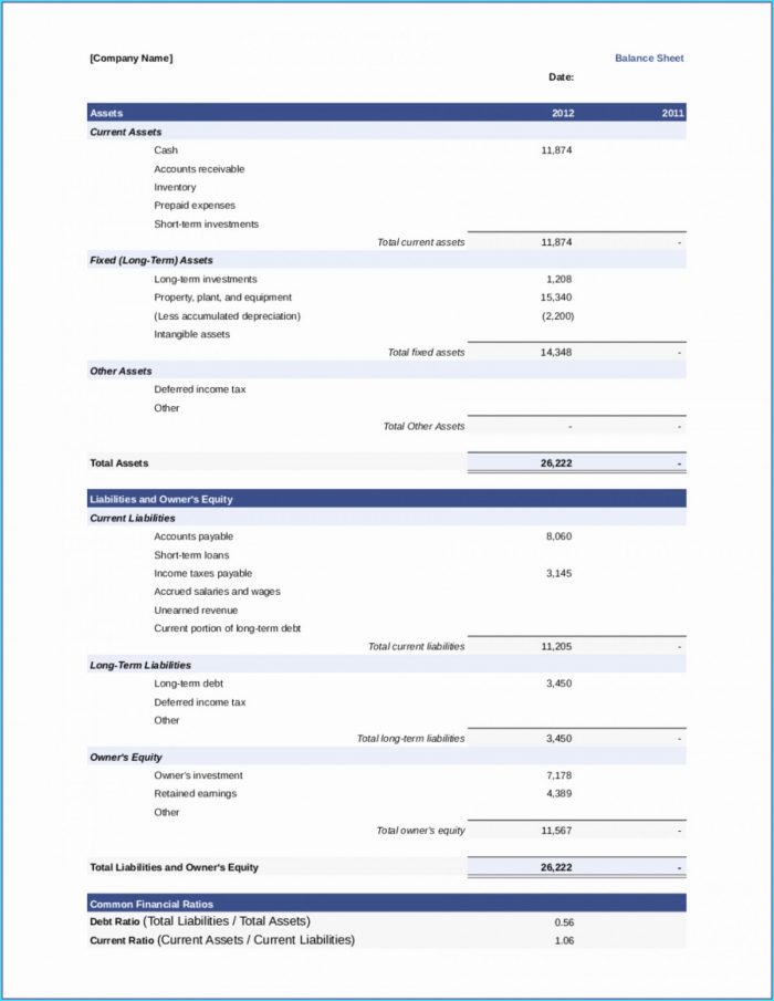 Small Business Company Balance Sheet Template Small Business Company Balance Sheet Template