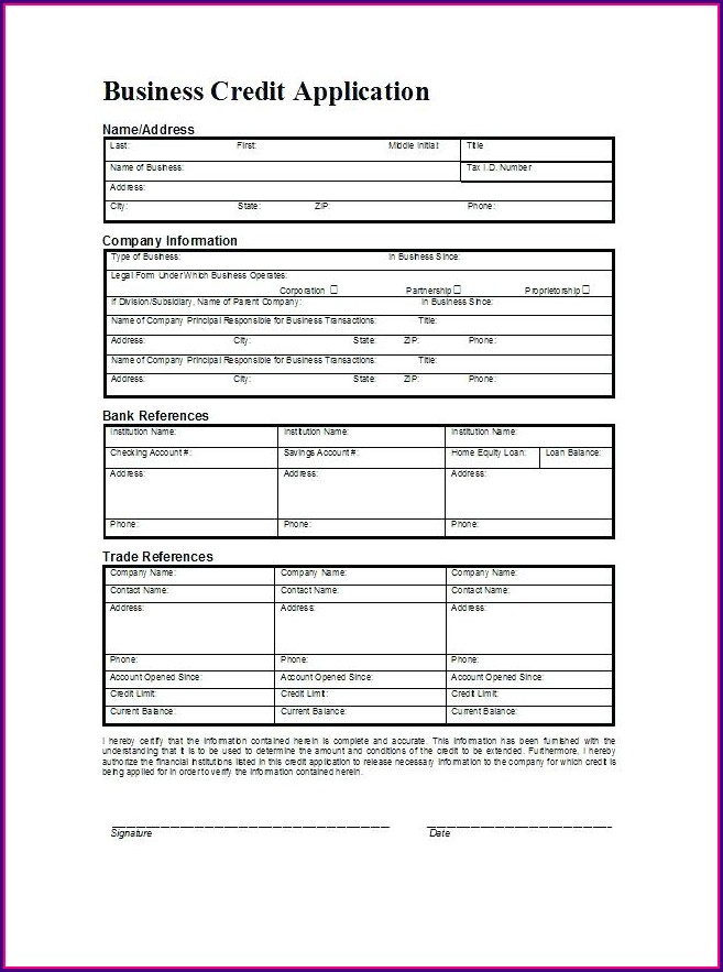 Small Business Credit Application Form Template Small Business Credit Application Form Template