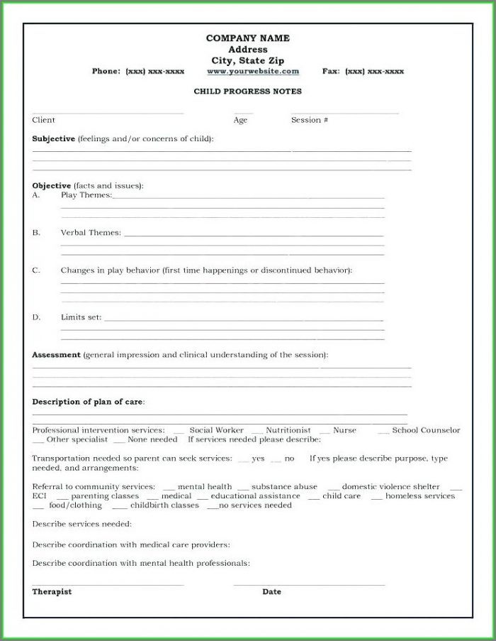 Speech Therapy Progress Notes Template Speech Therapy Progress Notes Template
