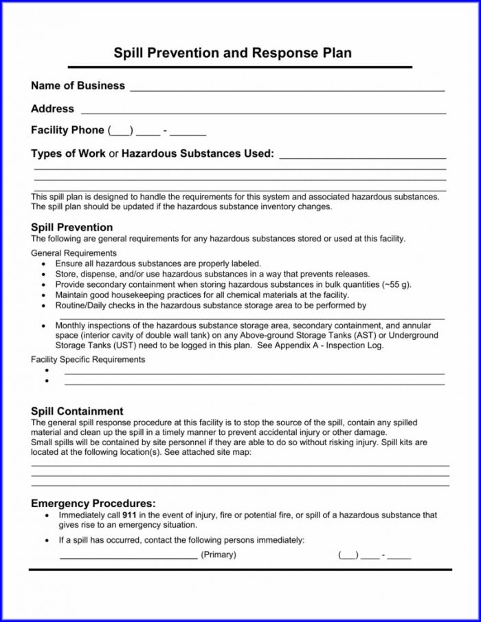 Spill Prevention Plan Template Spill Prevention Plan Template